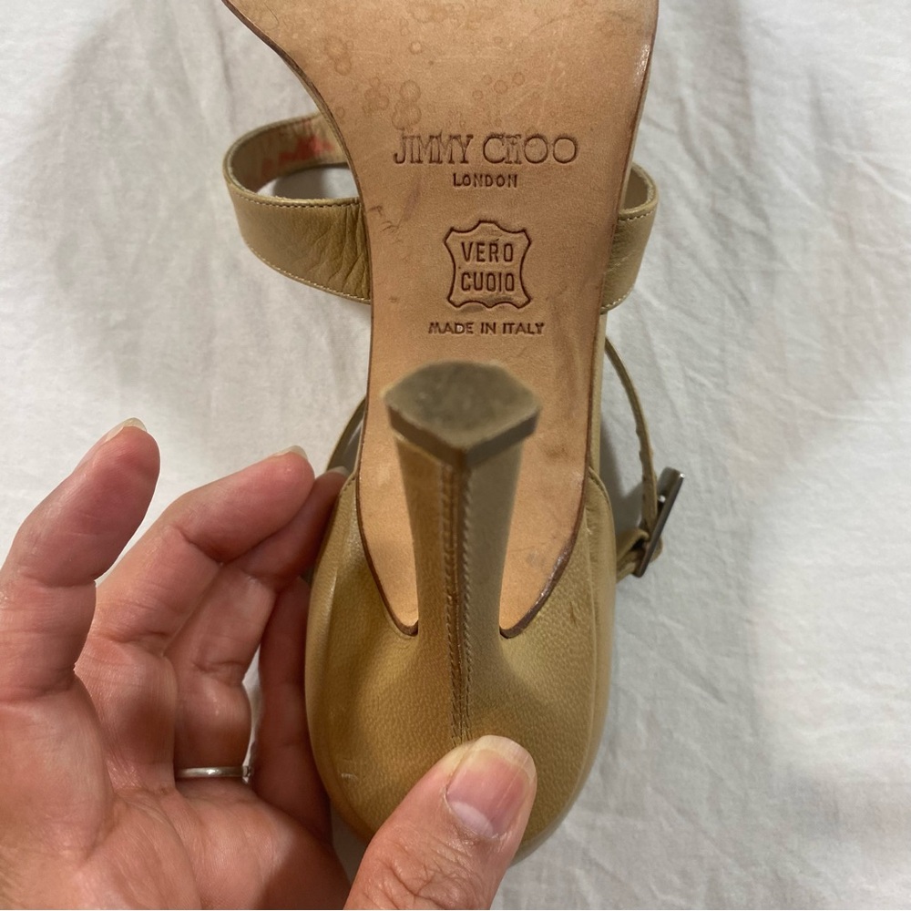 Jimmy Choo Beige Strappy Heels Leather Open Toe Strappy Beige  38 size - Picture 3 of 8